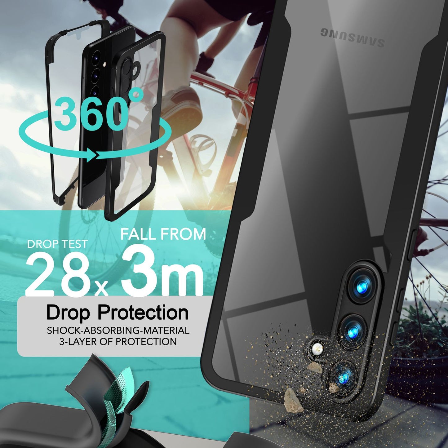 NALIA 360° Hülle für Samsung Galaxy S24 – Vergilbungsfrei & Rutschfester Matt-Rahmen – SURROUND (Full-Body Case mit Kameraschutz) – Marke aus Berlin