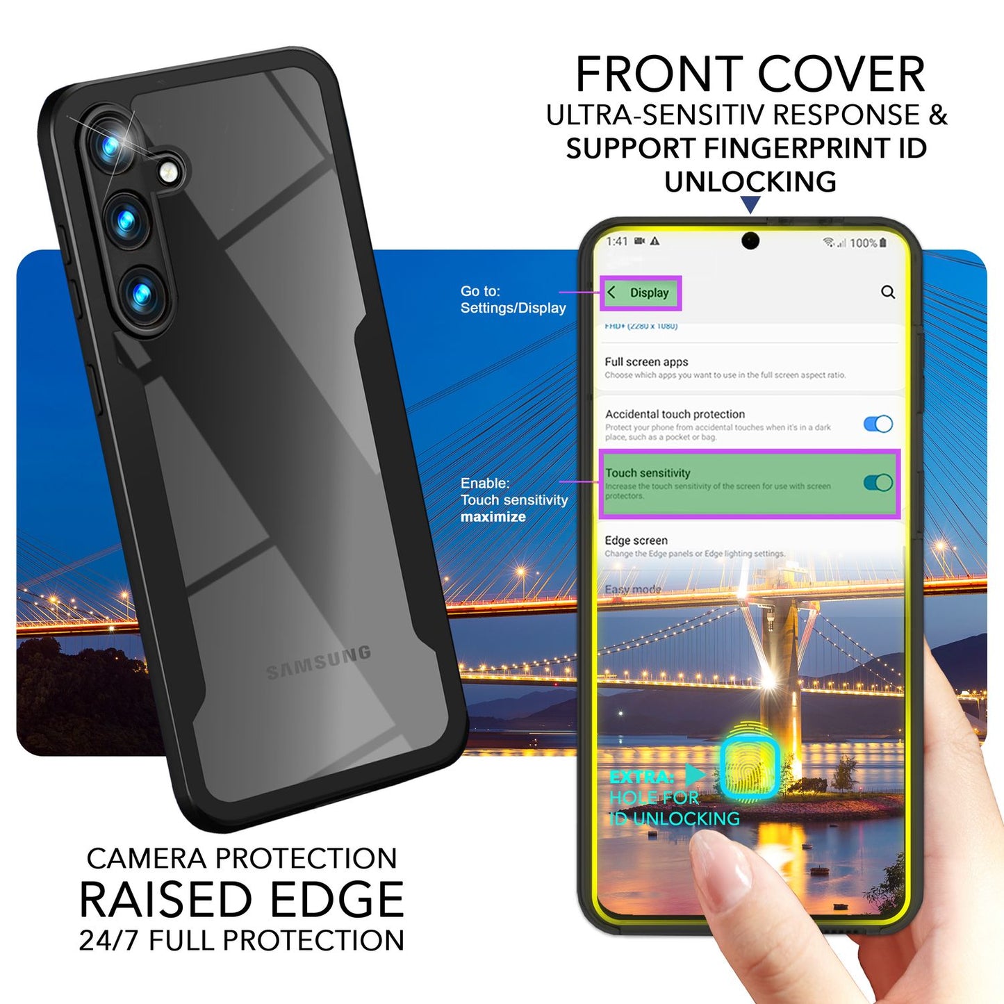 NALIA 360° Hülle für Samsung Galaxy S24 – Vergilbungsfrei & Rutschfester Matt-Rahmen – SURROUND (Full-Body Case mit Kameraschutz) – Marke aus Berlin