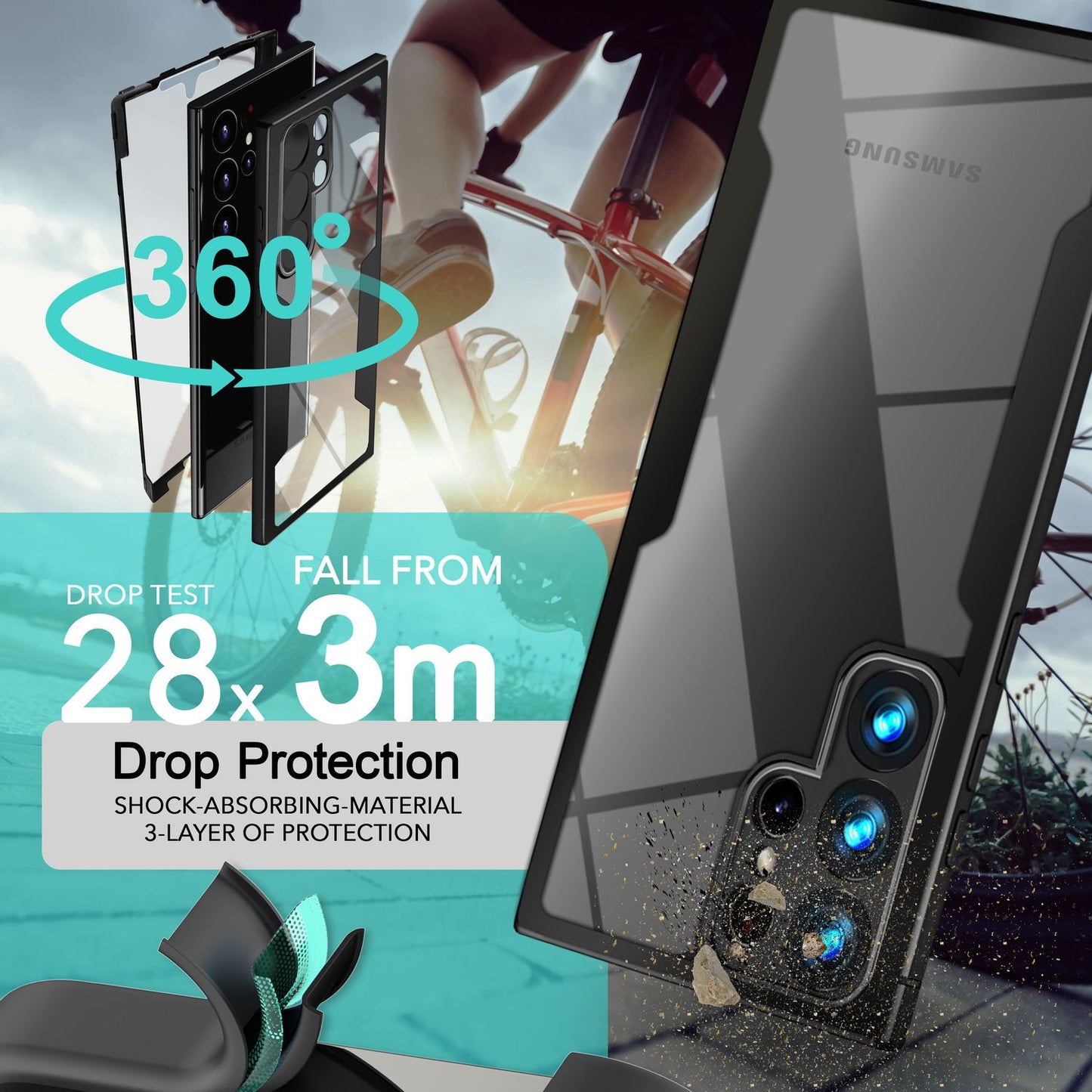 NALIA 360° Hülle für Samsung Galaxy S24 Ultra – Vergilbungsfrei & Rutschfester Matt-Rahmen – SURROUND (Full-Body Case mit Kameraschutz) – Marke aus Berlin