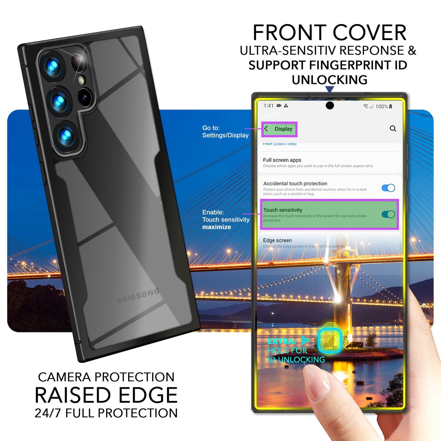 NALIA 360° Hülle für Samsung Galaxy S24 Ultra – Vergilbungsfrei & Rutschfester Matt-Rahmen – SURROUND (Full-Body Case mit Kameraschutz) – Marke aus Berlin