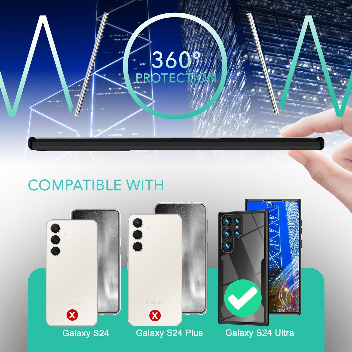 NALIA 360° Hülle für Samsung Galaxy S24 Ultra – Vergilbungsfrei & Rutschfester Matt-Rahmen – SURROUND (Full-Body Case mit Kameraschutz) – Marke aus Berlin