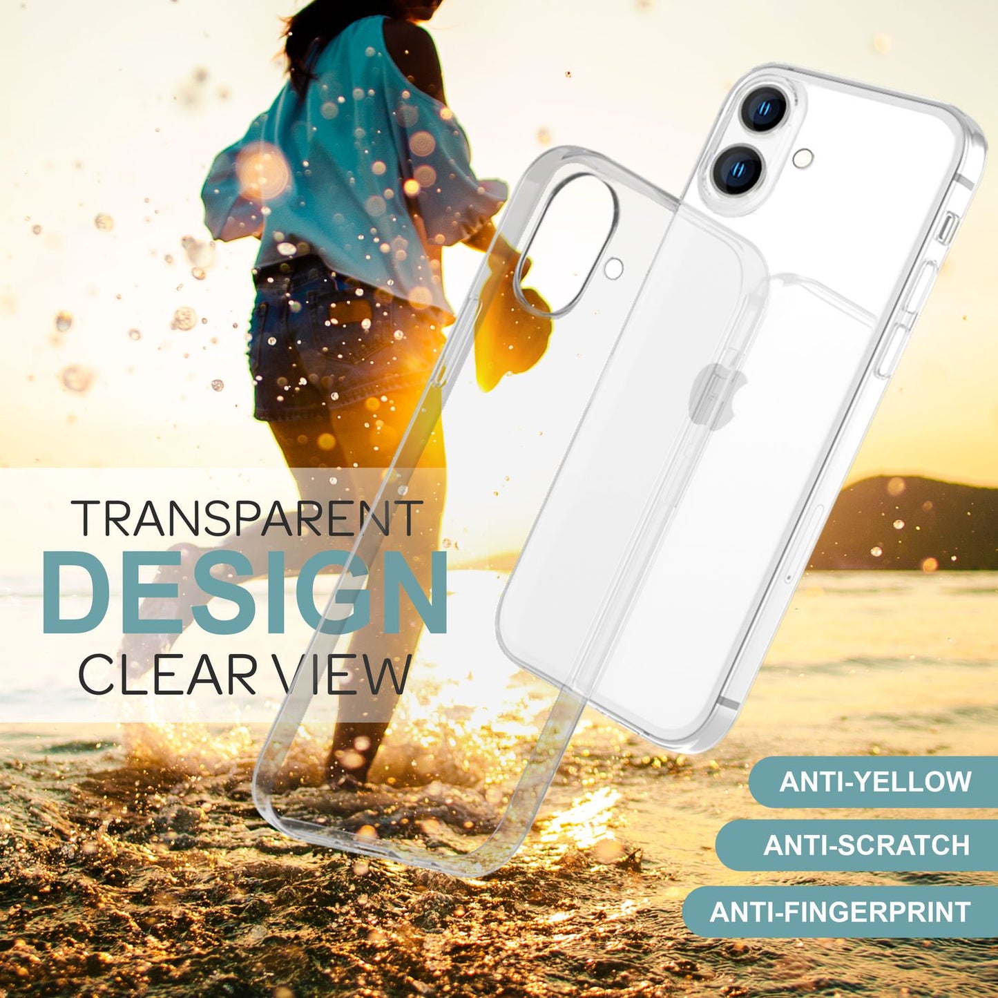 NALIA Transparente Silikonhülle für iPhone 16 – Anti-Gelb & Rutschfest – GLAZE (Handyhülle Kristallklar, Schlank & Stoßfest) – Marke aus Berlin