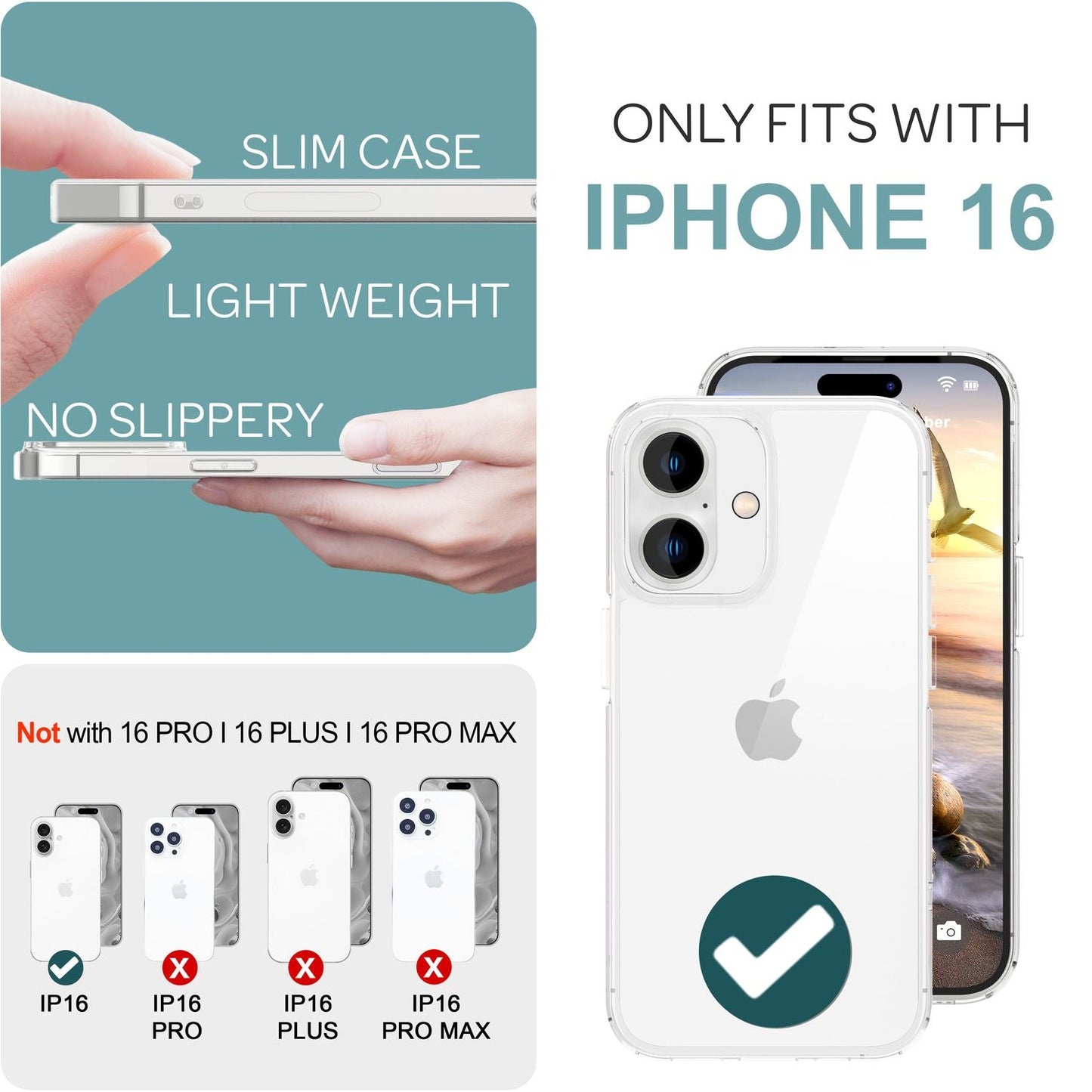 NALIA Transparente Hülle für iPhone 16 – Anti-Gelb & Stoßfest – BLYSS (Rückseite in Glas-Optik) – Marke aus Berlin