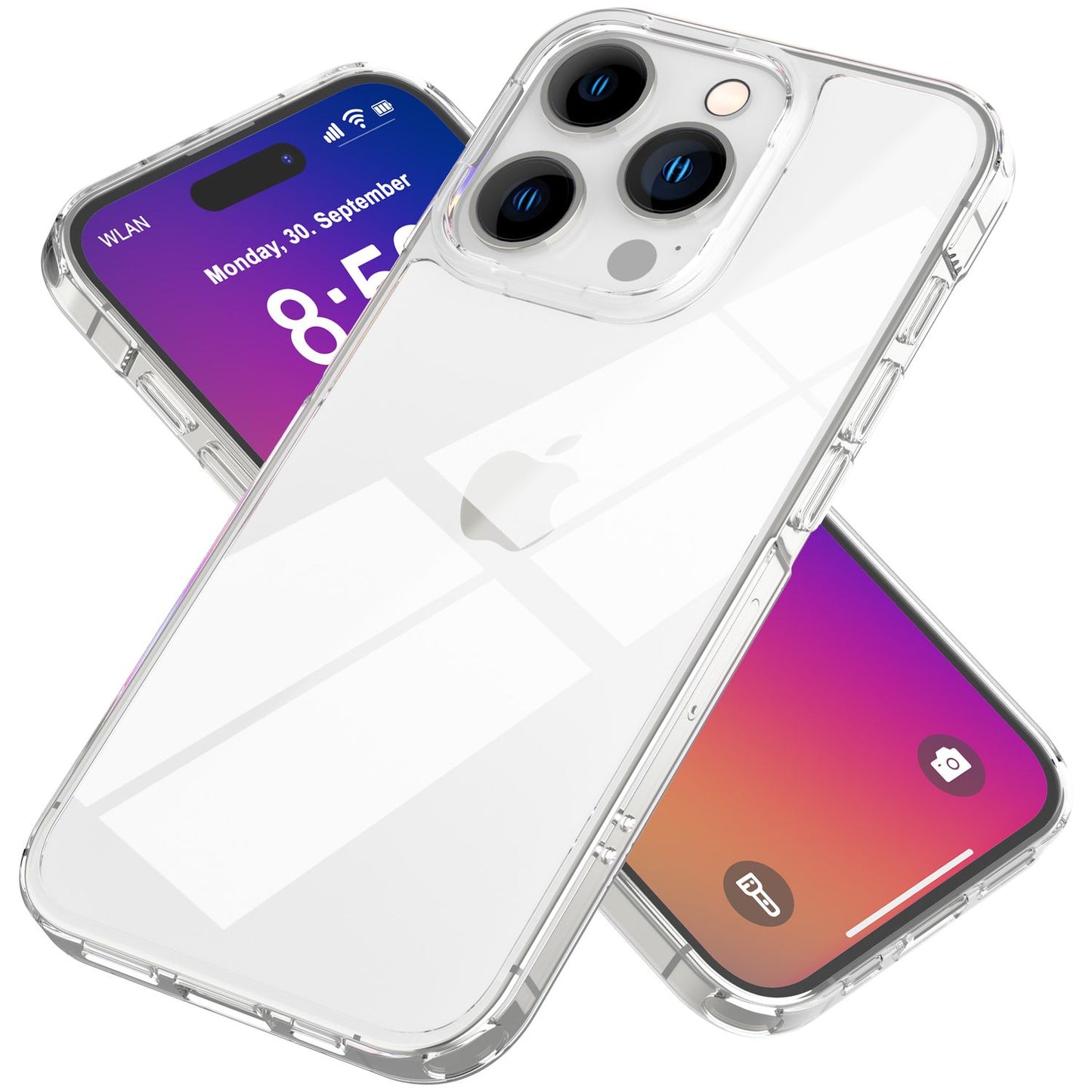 NALIA Transparente Hülle für iPhone 16 Pro – Anti-Gelb & Stoßfest – BLYSS (Rückseite in Glas-Optik) – Marke aus Berlin