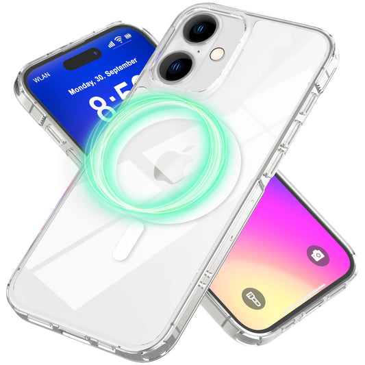 NALIA Transparentes Magnet Case für iPhone 16 – MagPower System (MagSafe kompatibel) – LUMEX (Edle Glas-Optik, aber unzerbrechlich) – Marke aus Berlin
