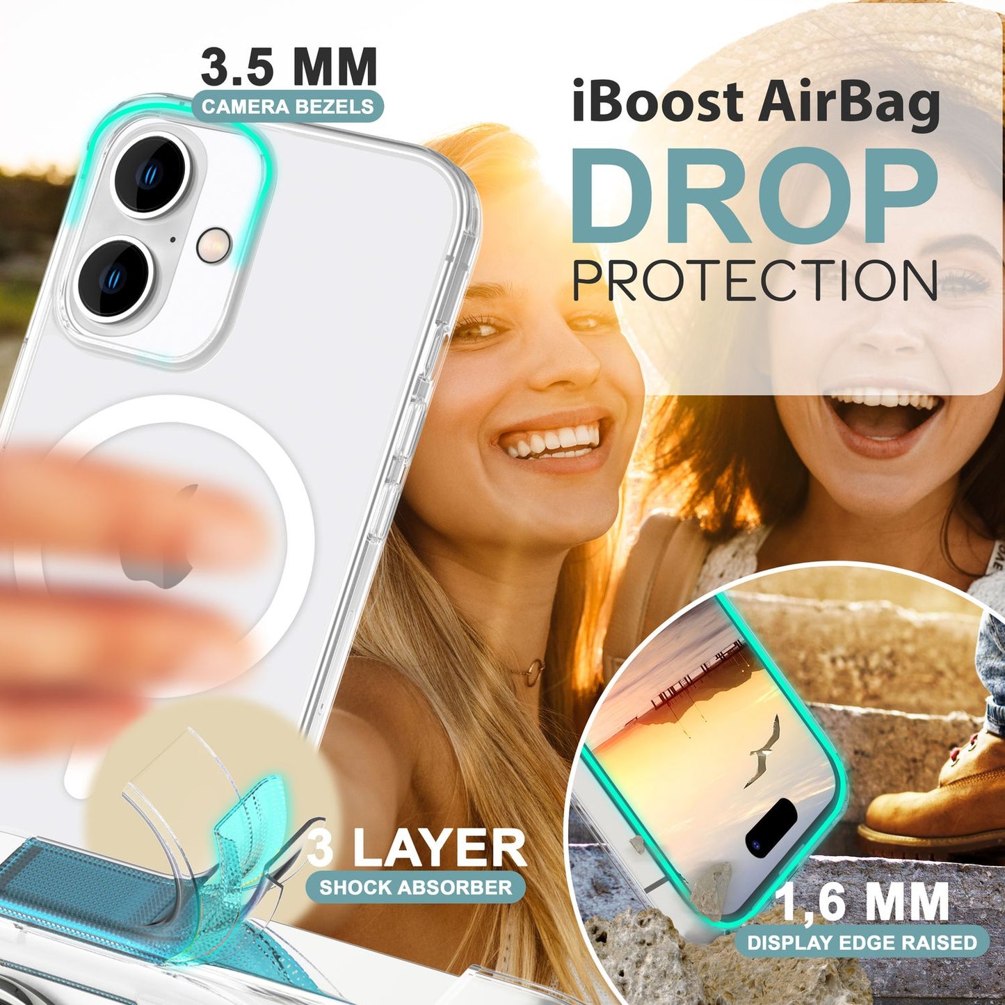 NALIA Transparentes Magnet Case für iPhone 16 Plus – MagPower System (MagSafe kompatibel) – LUMEX (Edle Glas-Optik, aber unzerbrechlich) – Marke aus Berlin