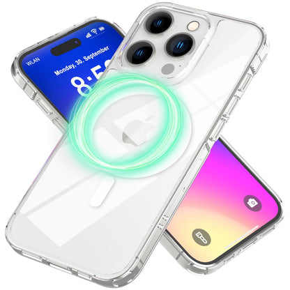 NALIA Klare MagPower Acryl Hülle für iPhone 16 Pro, Kratzfeste Schutzhülle mit Silikon-Rahmen, Transparente Handyhülle