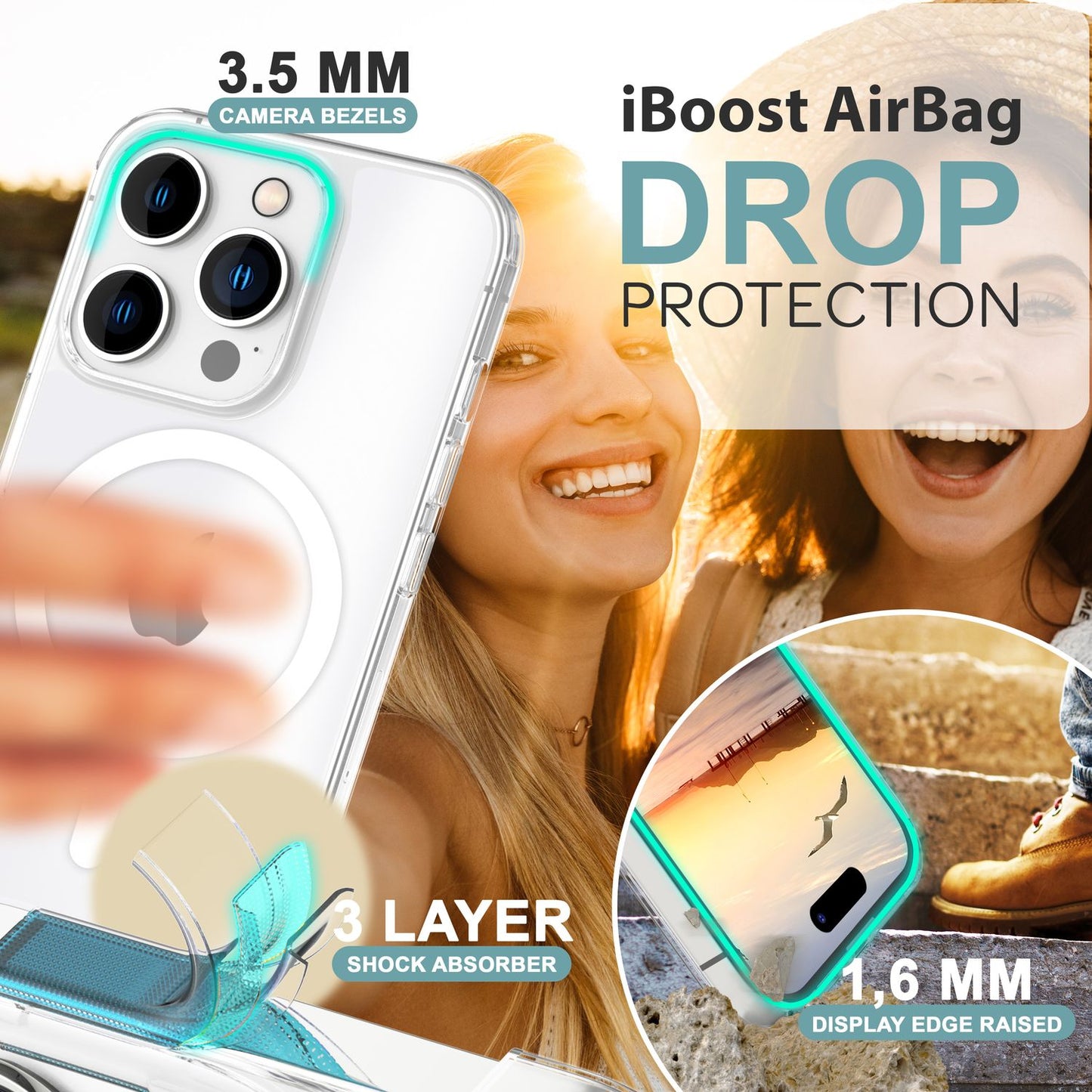 NALIA Klare MagPower Acryl Hülle für iPhone 16 Pro, Kratzfeste Schutzhülle mit Silikon-Rahmen, Transparente Handyhülle