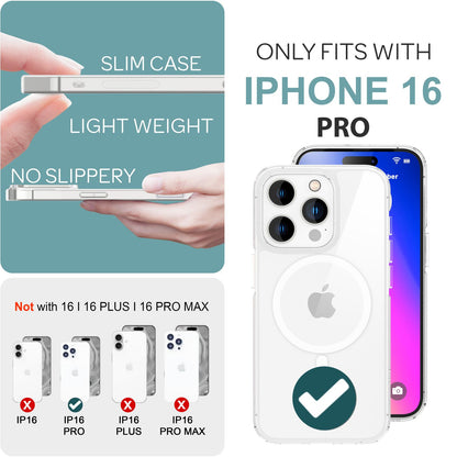 NALIA Klare MagPower Acryl Hülle für iPhone 16 Pro, Kratzfeste Schutzhülle mit Silikon-Rahmen, Transparente Handyhülle