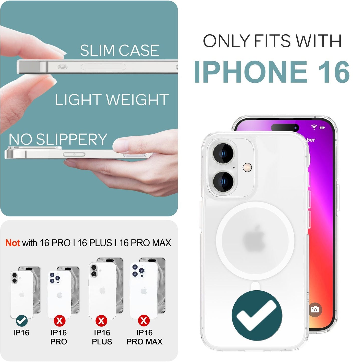 NALIA MagPower Semi-Transparent Case kompatibel mit iPhone 16 Hülle [kompatibel mit MagSafe], Halb-Durchsichtig Matt-Klar Cover Anti-Gelb Kratzfest, Harte Rückseite & Silikon Rahmen, Dünn Slim