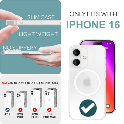 NALIA MagPower Semi-Transparent Case kompatibel mit iPhone 16 Hülle [kompatibel mit MagSafe], Halb-Durchsichtig Matt-Klar Cover Anti-Gelb Kratzfest, Harte Rückseite & Silikon Rahmen, Dünn Slim