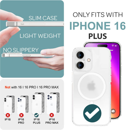 NALIA MagPower Semi-Transparent Case kompatibel mit iPhone 16 Plus Hülle [kompatibel mit MagSafe], Halb-Durchsichtig Matt-Klar Cover Anti-Gelb Kratzfest, Harte Rückseite & Silikon Rahmen, Dünn