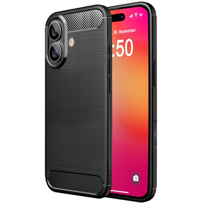 NALIA Silikonhülle für iPhone 16 – Rutschfest & Matt – VORTEX (Gebürstete Optik & Carbon Design) – Marke aus Berlin