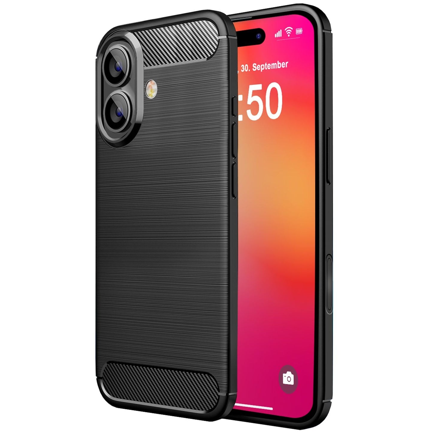 NALIA Silikonhülle für iPhone 16 Plus – Rutschfest & Matt – VORTEX (Gebürstete Optik & Carbon Design) – Marke aus Berlin