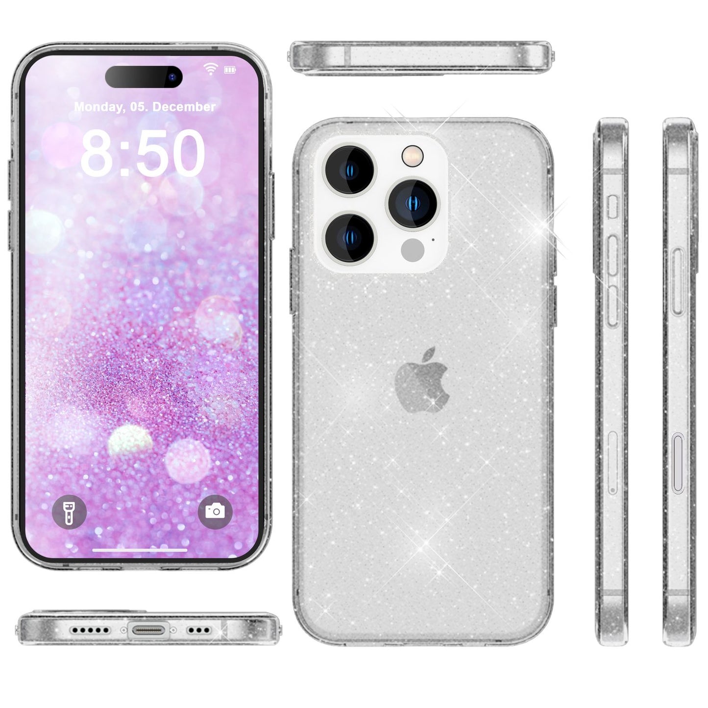 NALIA Glitzerhülle für iPhone 16 Pro – Funkelndes Silikon Case – DAZZLIN (Transparent & Stoßfest) – Marke aus Berlin