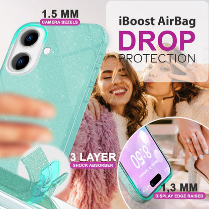 NALIA Glitzerhülle für iPhone 16 – Funkelnder Glitzer-Look & Grip – SHINEPOP (Silikon Case) – Marke aus Berlin