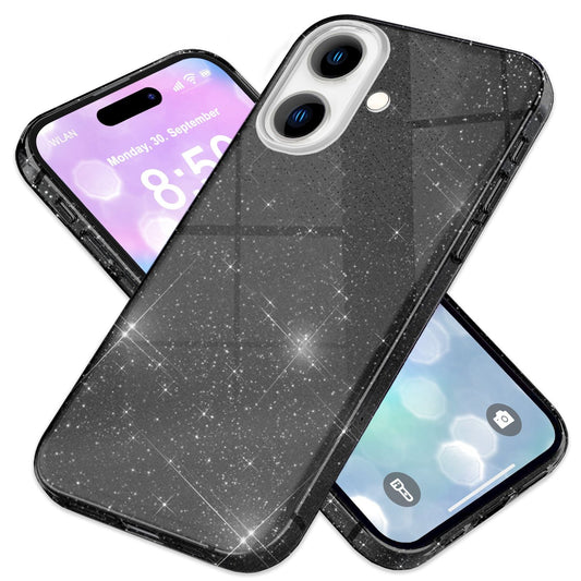 NALIA Glitzerhülle für iPhone 16 – Funkelnder Glitzer-Look & Grip – SHINEPOP (Silikon Case) – Marke aus Berlin