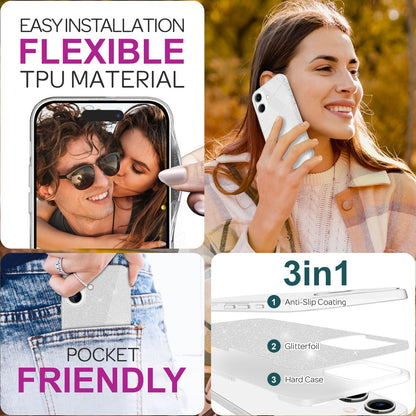NALIA Glitzerhülle für iPhone 16 – Funkelnder Glitzer-Look & Grip – SHINEPOP (Silikon Case) – Marke aus Berlin
