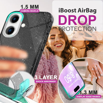NALIA Glitzerhülle für iPhone 16 Plus – Funkelnder Glitzer-Look & Grip – SHINEPOP (Silikon Case) – Marke aus Berlin