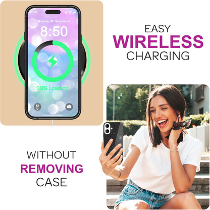 NALIA Glitzerhülle für iPhone 16 Plus – Funkelnder Glitzer-Look & Grip – SHINEPOP (Silikon Case) – Marke aus Berlin