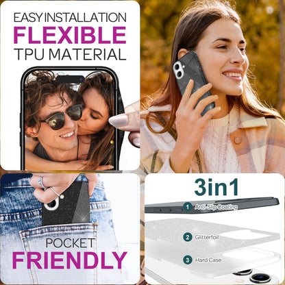 NALIA Glitzerhülle für iPhone 16 Plus – Funkelnder Glitzer-Look & Grip – SHINEPOP (Silikon Case) – Marke aus Berlin