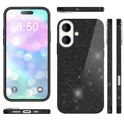 NALIA Glitzerhülle für iPhone 16 Plus – Funkelnder Glitzer-Look & Grip – SHINEPOP (Silikon Case) – Marke aus Berlin