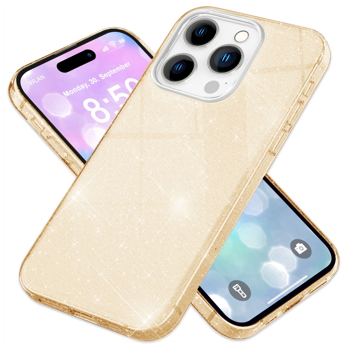NALIA Glitzerhülle für iPhone 16 Pro – Funkelnder Glitzer-Look & Grip – SHINEPOP (Silikon Case) – Marke aus Berlin