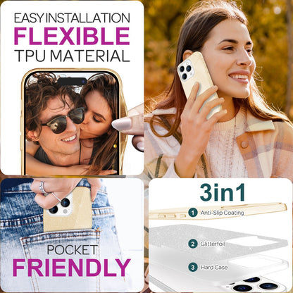 NALIA Glitzerhülle für iPhone 16 Pro – Funkelnder Glitzer-Look & Grip – SHINEPOP (Silikon Case) – Marke aus Berlin
