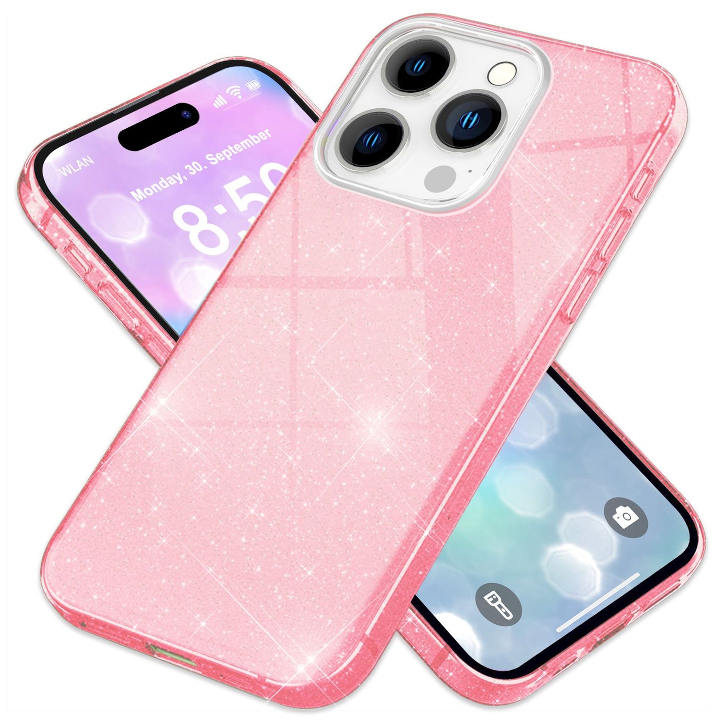 NALIA Glitzerhülle für iPhone 16 Pro – Funkelnder Glitzer-Look & Grip – SHINEPOP (Silikon Case) – Marke aus Berlin