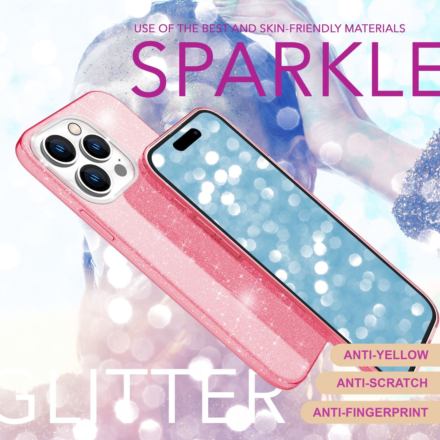 NALIA Glitzerhülle für iPhone 16 Pro – Funkelnder Glitzer-Look & Grip – SHINEPOP (Silikon Case) – Marke aus Berlin