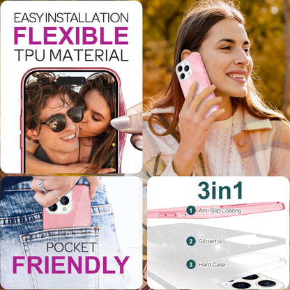 NALIA Glitzerhülle für iPhone 16 Pro – Funkelnder Glitzer-Look & Grip – SHINEPOP (Silikon Case) – Marke aus Berlin