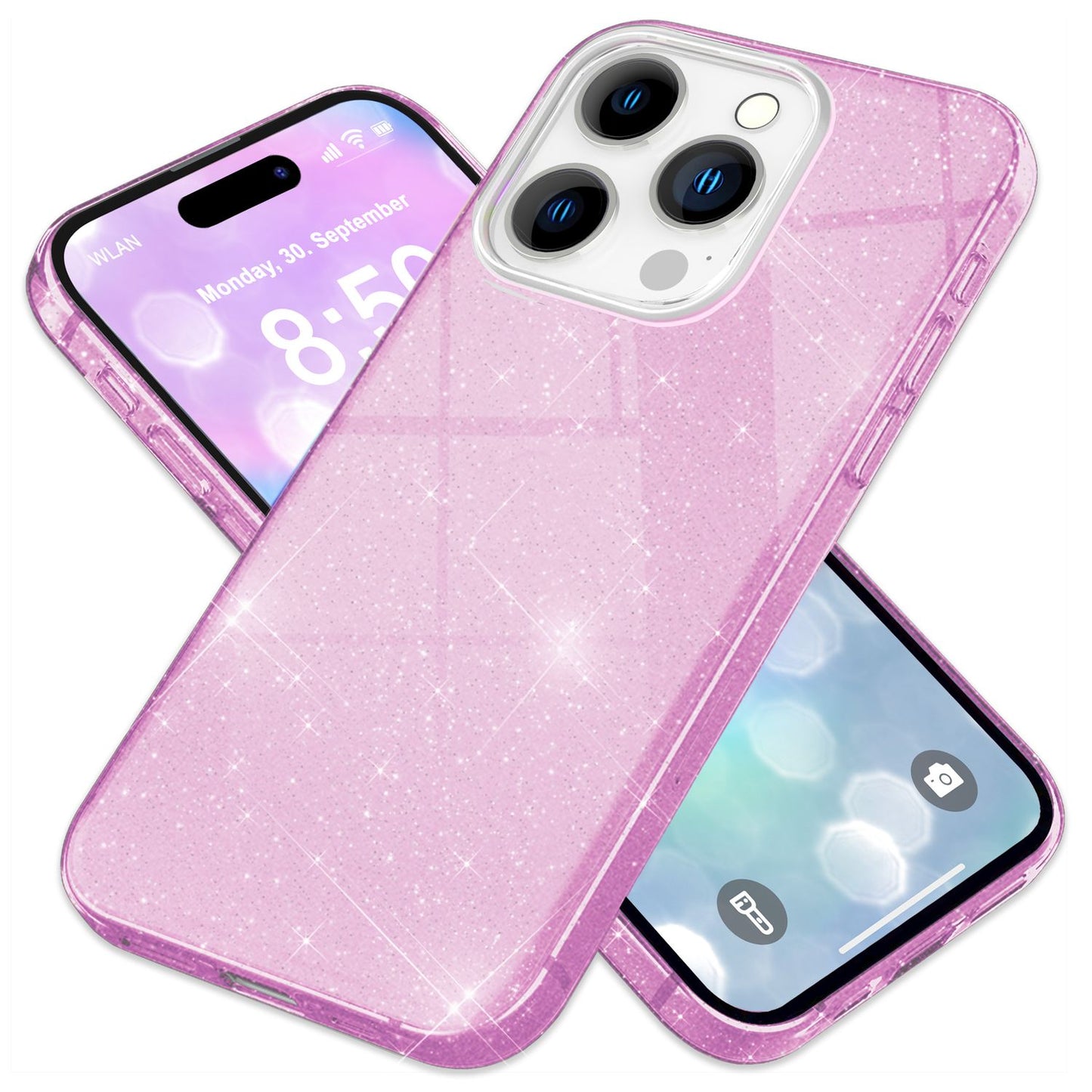 NALIA Glitzerhülle für iPhone 16 Pro – Funkelnder Glitzer-Look & Grip – SHINEPOP (Silikon Case) – Marke aus Berlin
