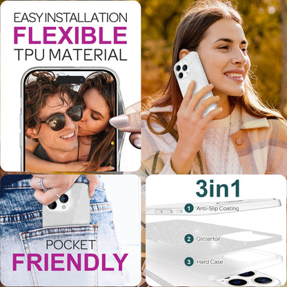 NALIA Glitzerhülle für iPhone 16 Pro – Funkelnder Glitzer-Look & Grip – SHINEPOP (Silikon Case) – Marke aus Berlin