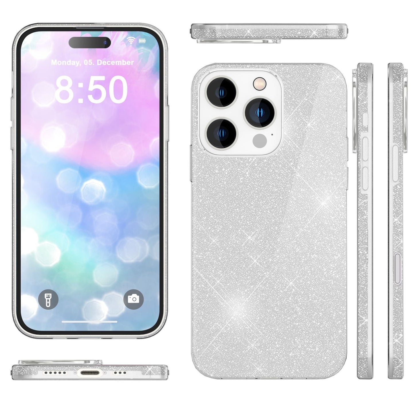 NALIA Glitzerhülle für iPhone 16 Pro – Funkelnder Glitzer-Look & Grip – SHINEPOP (Silikon Case) – Marke aus Berlin