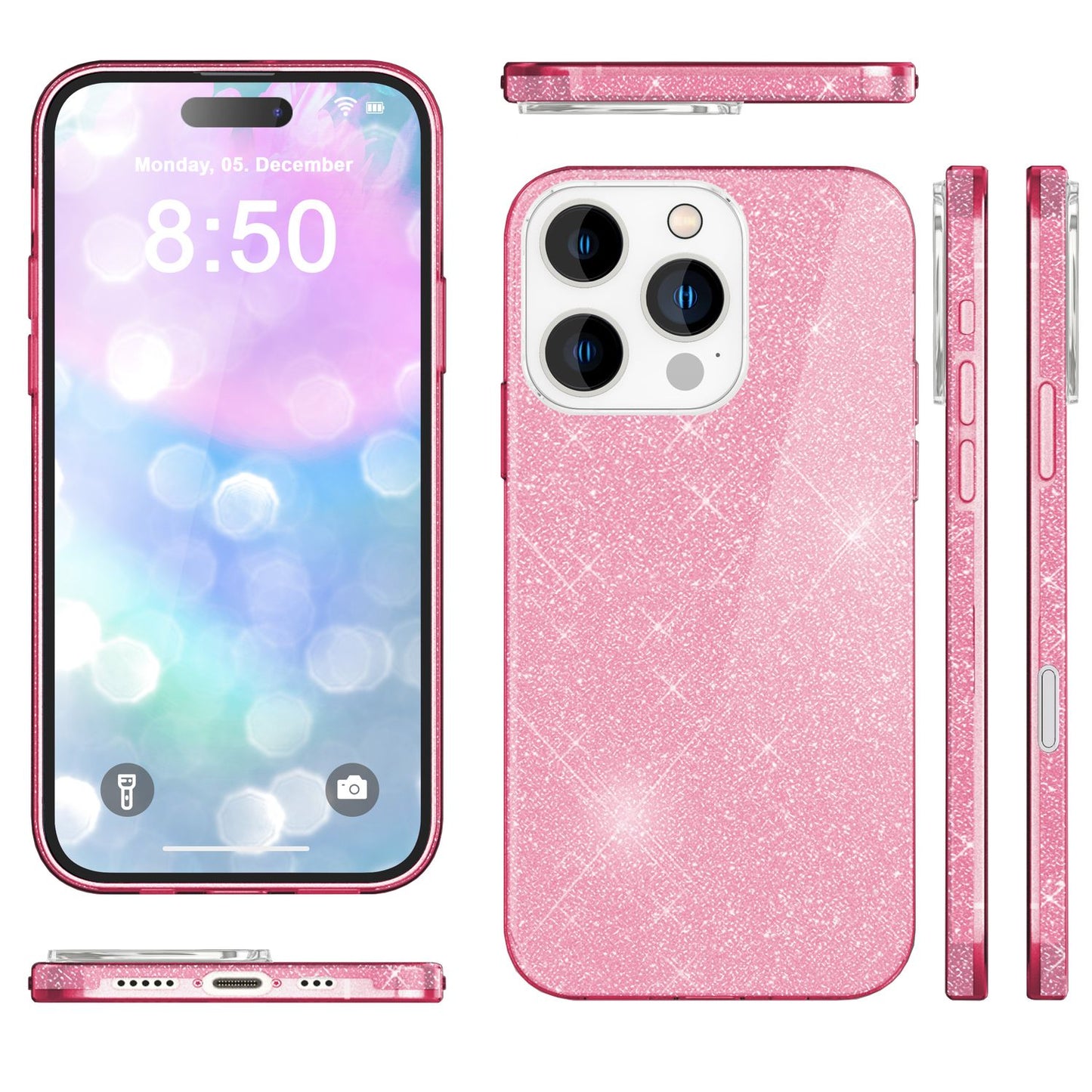 NALIA Glitzerhülle für iPhone 16 Pro Max – Funkelnder Glitzer-Look & Grip – SHINEPOP (Silikon Case) – Marke aus Berlin