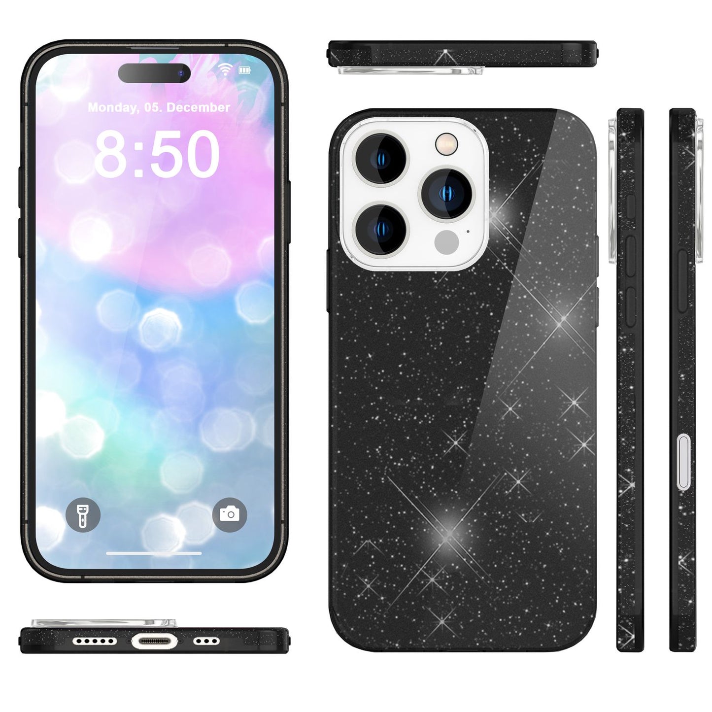 NALIA Glitzerhülle für iPhone 16 Pro Max – Funkelnder Glitzer-Look & Grip – SHINEPOP (Silikon Case) – Marke aus Berlin