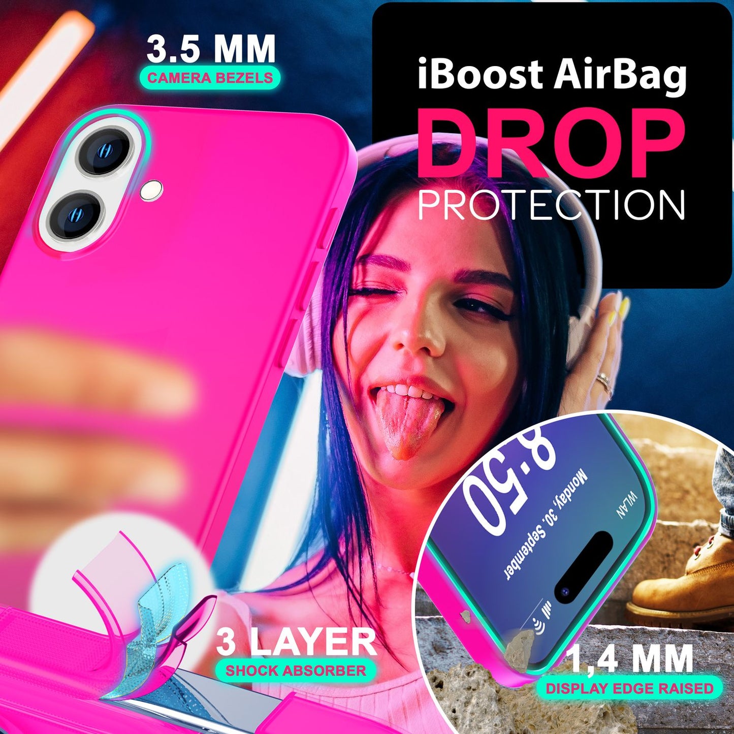 NALIA Neon Silikonhülle für iPhone 16 Plus – Soft-Touch & Signal-Neon – NEONSHOCK (Matte Schutzhülle) – Marke aus Berlin