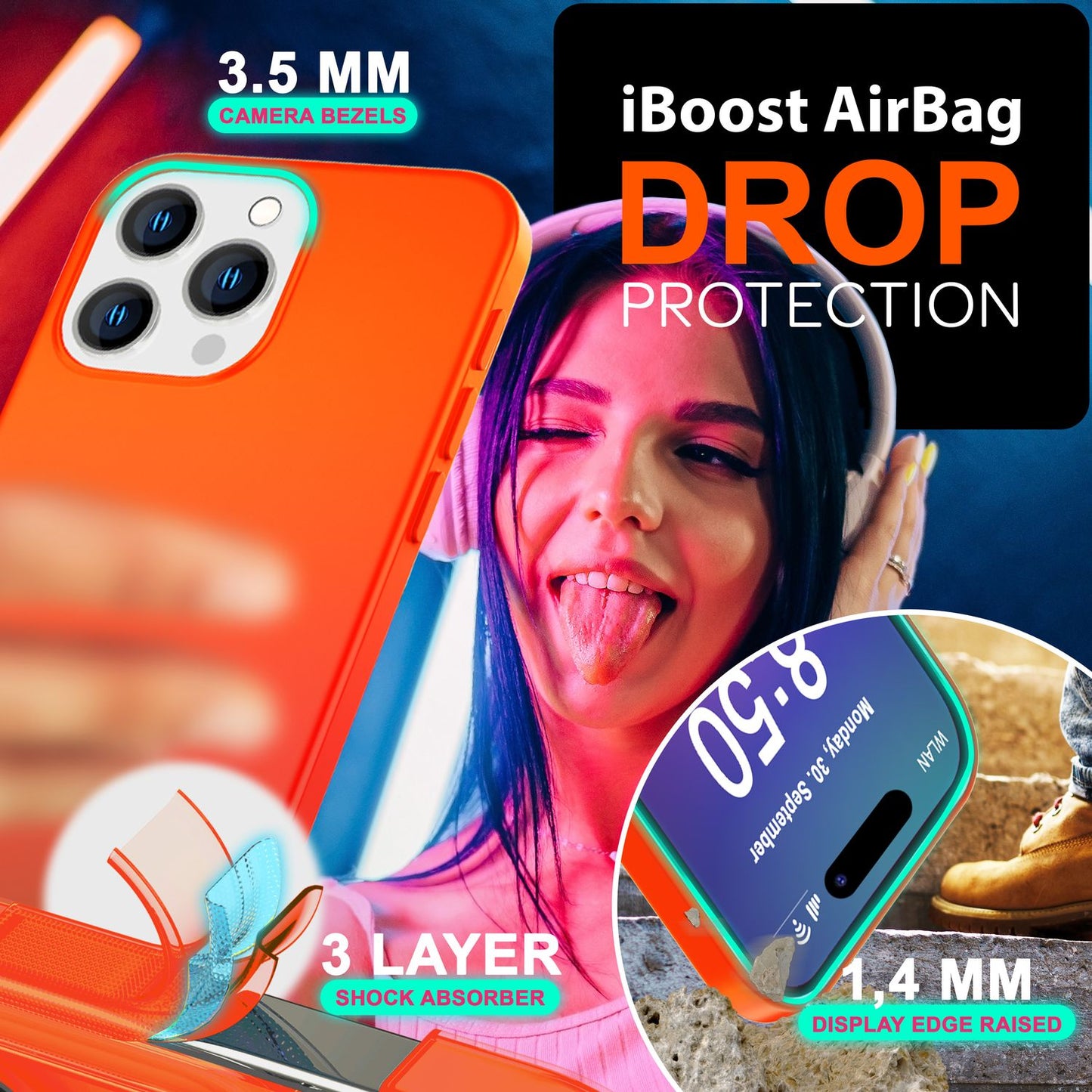NALIA Neon Silikonhülle für iPhone 16 Pro – Soft-Touch & Signal-Neon – NEONSHOCK (Matte Schutzhülle) – Marke aus Berlin