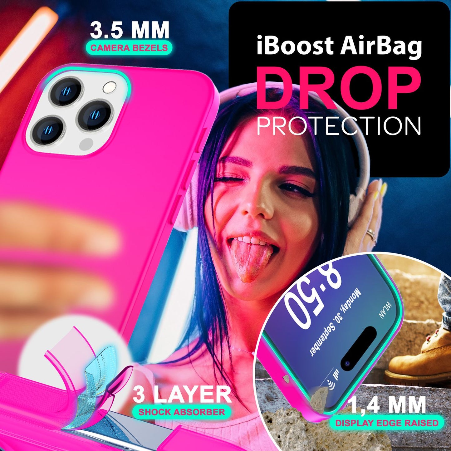 NALIA Neon Silikonhülle für iPhone 16 Pro Max – Soft-Touch & Signal-Neon – NEONSHOCK (Matte Schutzhülle) – Marke aus Berlin