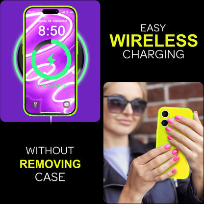 NALIA Neon Silikonhülle für iPhone 16 – Knallige Signal-Farbe & Linsenschutz – VIBE (Transparentes Case) – Marke aus Berlin