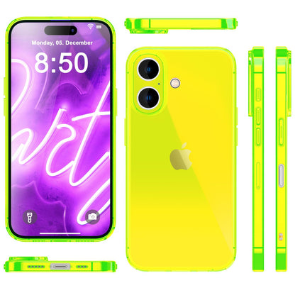 NALIA Neon Silikonhülle für iPhone 16 – Knallige Signal-Farbe & Linsenschutz – VIBE (Transparentes Case) – Marke aus Berlin