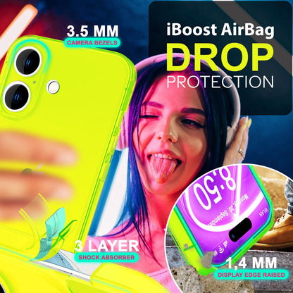NALIA Neon Silikonhülle für iPhone 16 Plus – Knallige Signal-Farbe & Linsenschutz – VIBE (Transparentes Case) – Marke aus Berlin