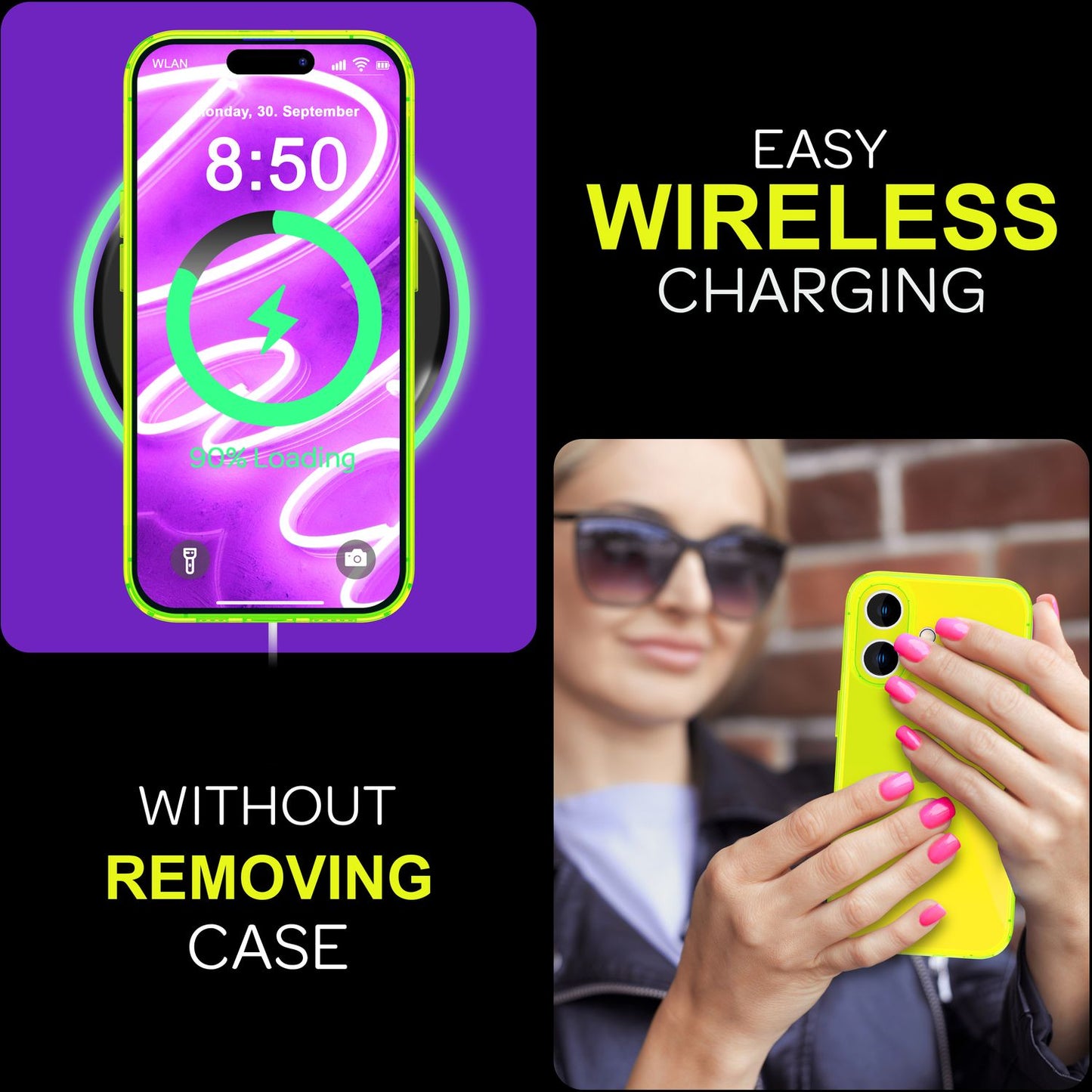 NALIA Neon Silikonhülle für iPhone 16 Plus – Knallige Signal-Farbe & Linsenschutz – VIBE (Transparentes Case) – Marke aus Berlin