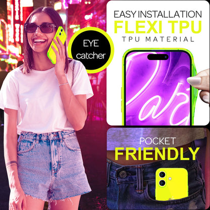 NALIA Neon Silikonhülle für iPhone 16 Plus – Knallige Signal-Farbe & Linsenschutz – VIBE (Transparentes Case) – Marke aus Berlin