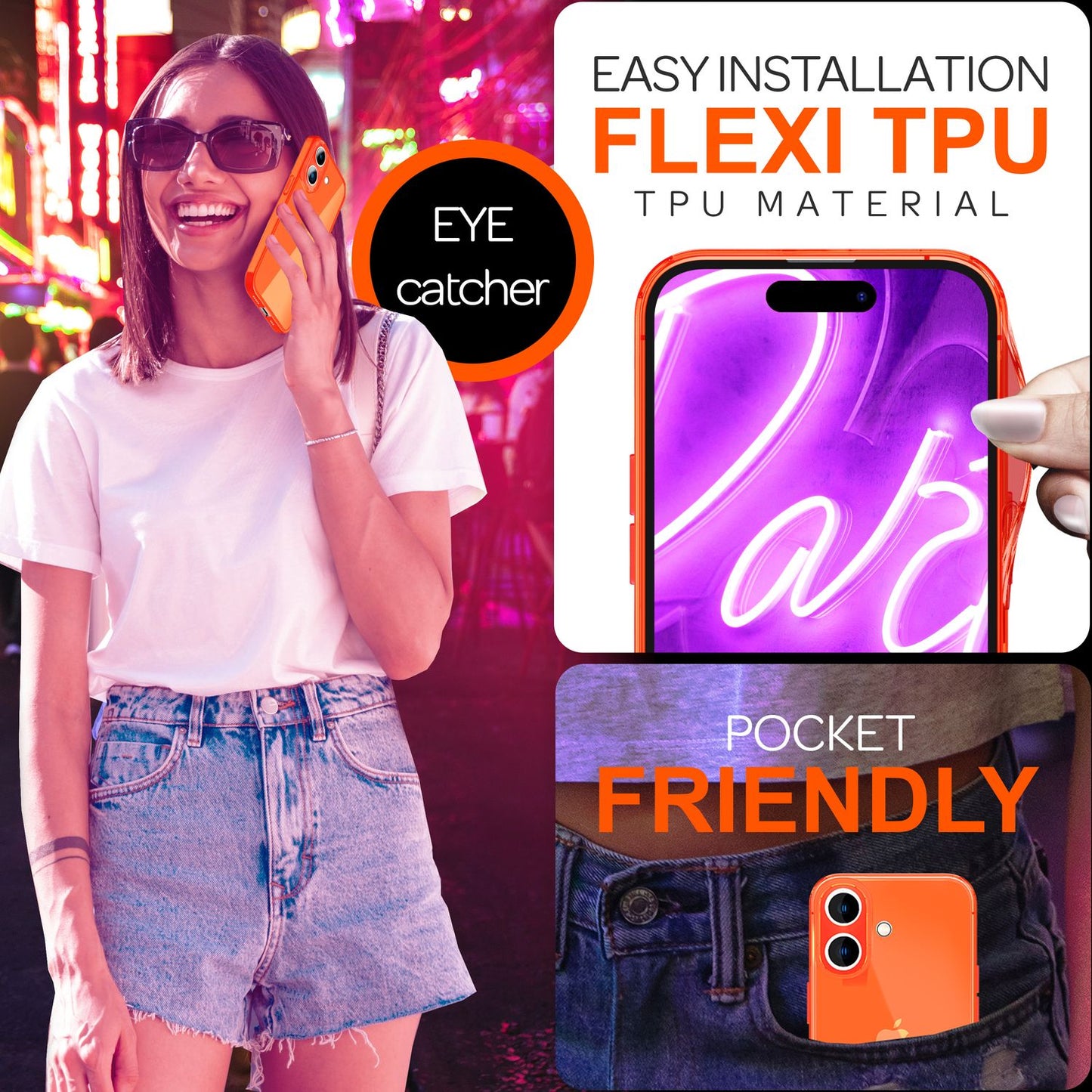 NALIA Neon Silikonhülle für iPhone 16 Plus – Knallige Signal-Farbe & Linsenschutz – VIBE (Transparentes Case) – Marke aus Berlin