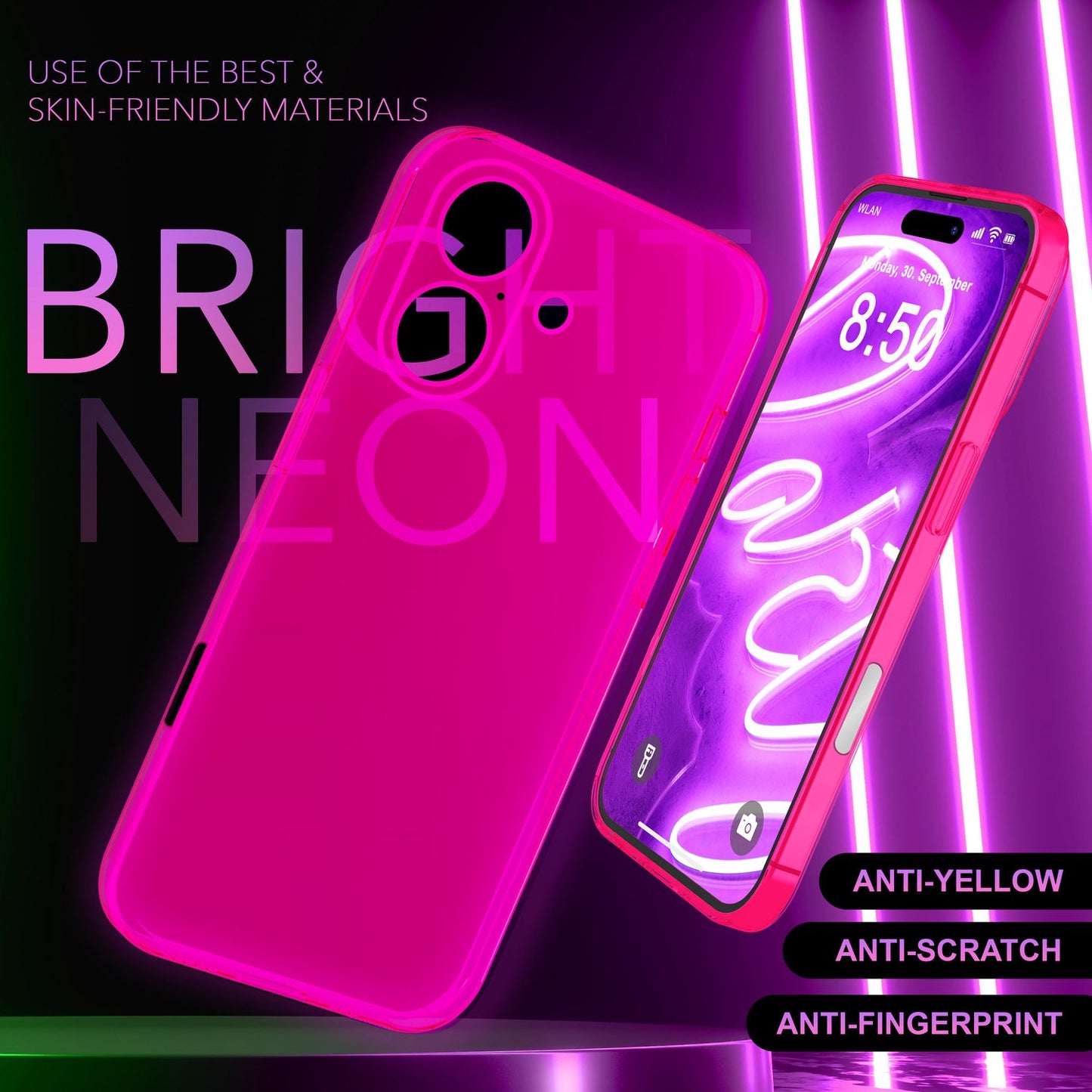 NALIA Neon Silikonhülle für iPhone 16 Plus – Knallige Signal-Farbe & Linsenschutz – VIBE (Transparentes Case) – Marke aus Berlin