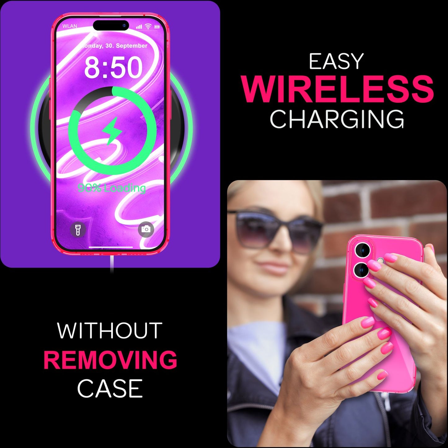 NALIA Neon Silikonhülle für iPhone 16 Plus – Knallige Signal-Farbe & Linsenschutz – VIBE (Transparentes Case) – Marke aus Berlin