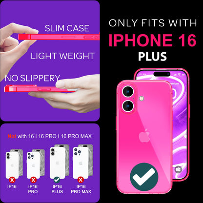 NALIA Neon Silikonhülle für iPhone 16 Plus – Knallige Signal-Farbe & Linsenschutz – VIBE (Transparentes Case) – Marke aus Berlin