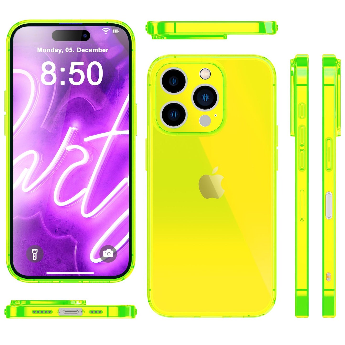 NALIA Neon Silikonhülle für iPhone 16 Pro – Knallige Signal-Farbe & Linsenschutz – VIBE (Transparentes Case) – Marke aus Berlin