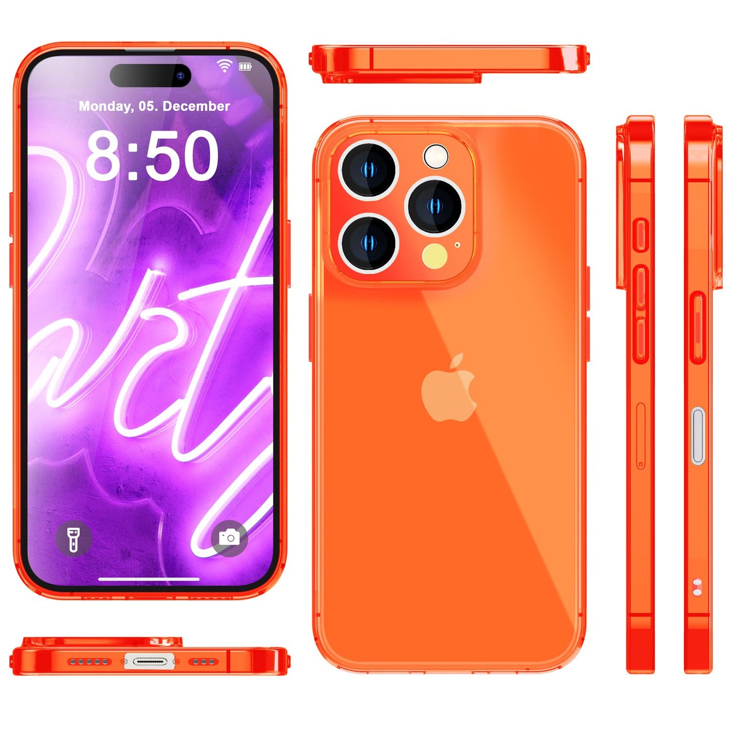 NALIA Neon Silikonhülle für iPhone 16 Pro – Knallige Signal-Farbe & Linsenschutz – VIBE (Transparentes Case) – Marke aus Berlin